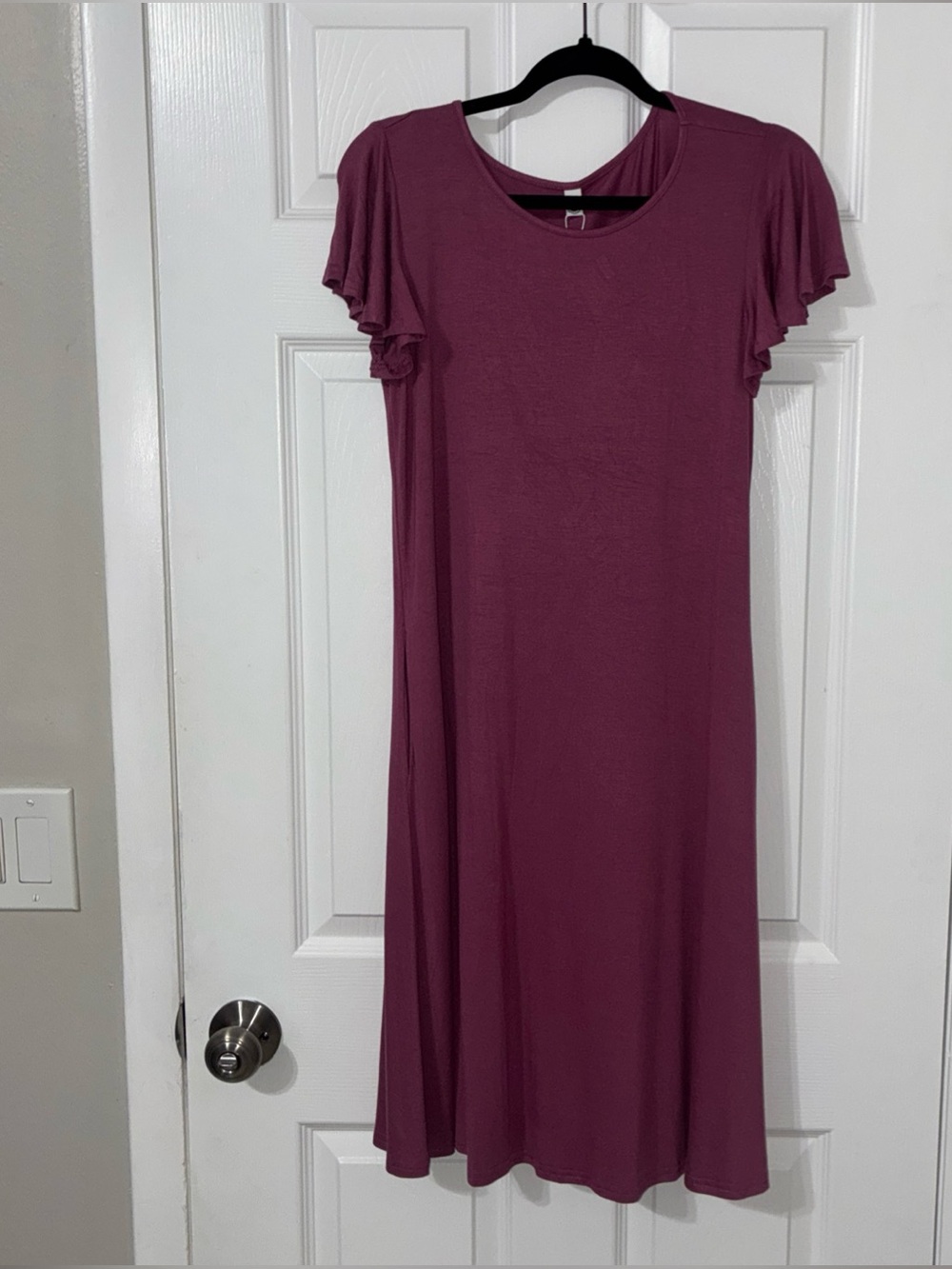 Mauve Pink Short Sleeve T-shirt dress Midi Cotton blend Scoop Neck Medium